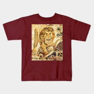 LION ATTACKING LEOPARD Pompeii Antique Roman Mosaics Kids T-Shirt